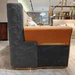 Modern Luxury Sofa Set with Multi-Process Quilted Craftsmanship, High-Gloss Natural Wood Veneer & Gold Stainless Steel Accents